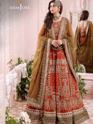 Asim Jofa Embroidered Chiffon Frock with Satin Silk Trouser