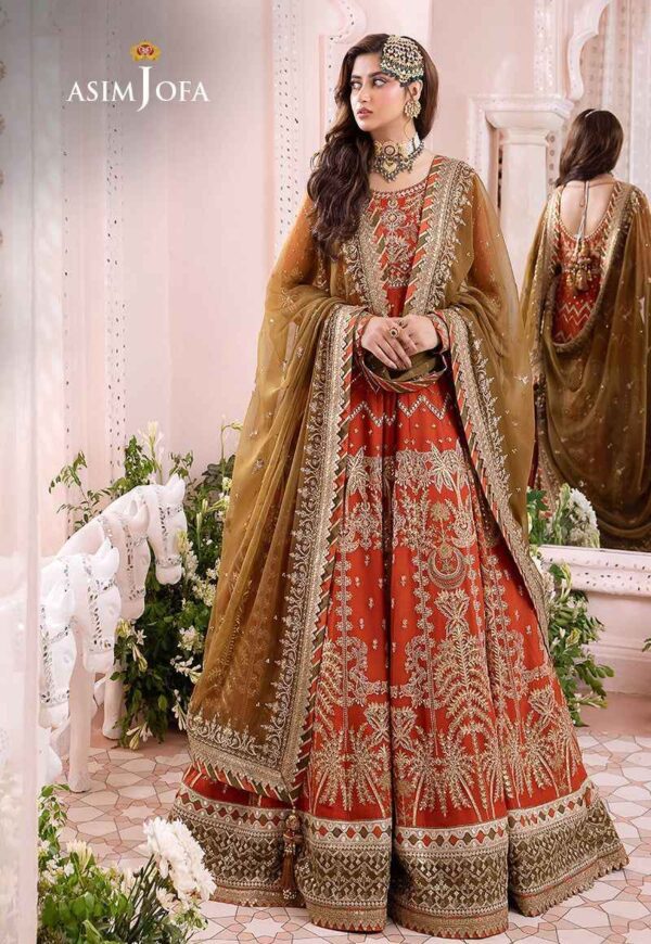 Asim Jofa Embroidered Chiffon Frock with Satin Silk Trouser