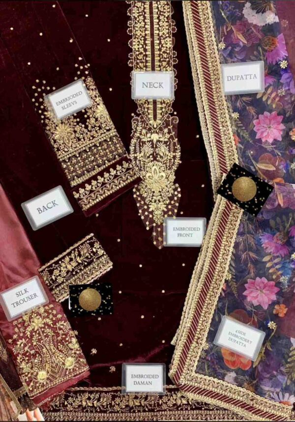 Jazmine Velvet Shirt and Organza Dupatta with Silk Trouser