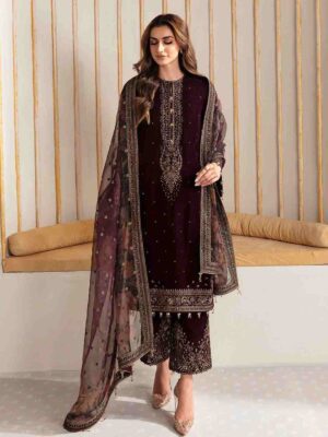 Jazmine Velvet Shirt and Organza Dupatta with Silk Trouser