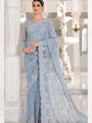 Maria B Saree Fully Heavy Embroidered Net Front or Back With Cut Work Border