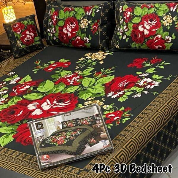 4Pc 3D Panel Bedsheet Black