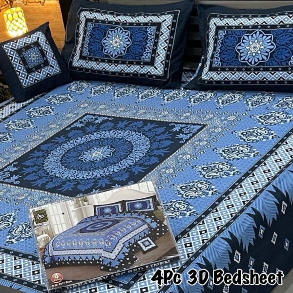 4Pc 3D Panel Bedsheet Ferozi