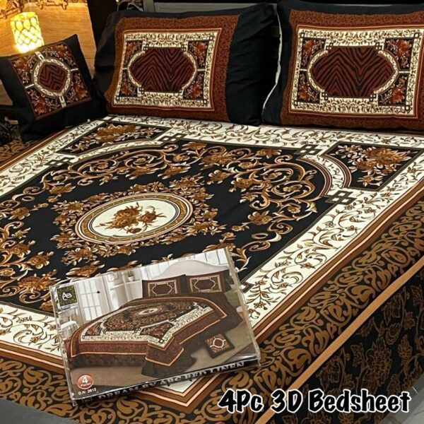 4Pc 3D Panel Bedsheet Dark Maroon